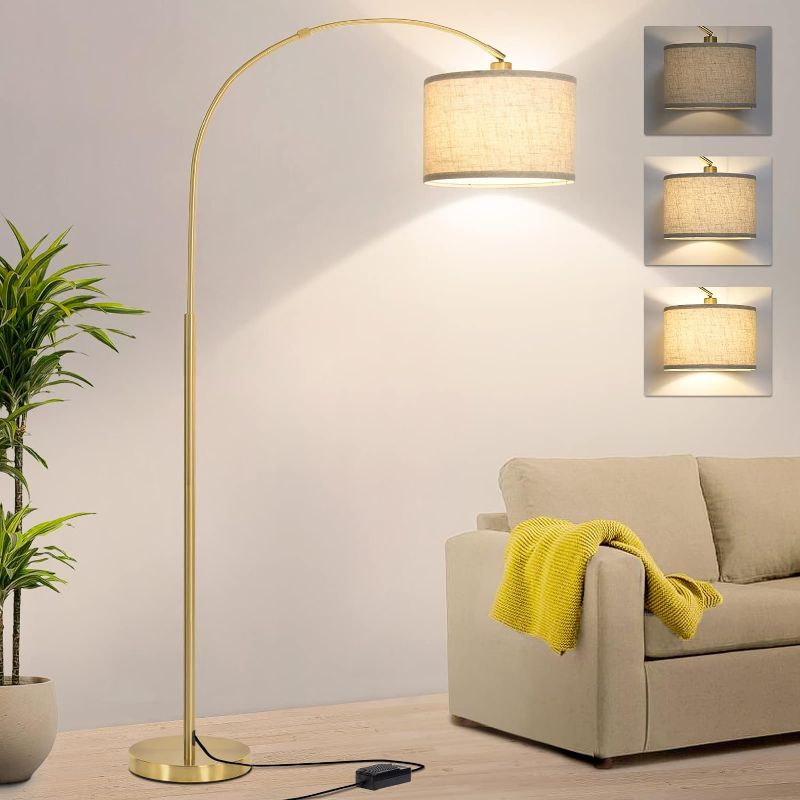 Photo 1 of Gold Arc Floor Lamp, Dimmable Floor Lamp for Living Room, Mordern Standing Lamp with Adjustable Lamp Head, Tall Pole Lamp Over Couch Arched Light for Reading, Bedroom, Office, 9W LED Bulb Included

