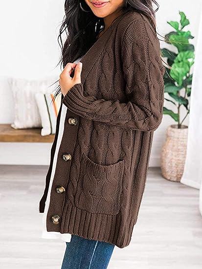 Photo 2 of PRETTYGARDEN Women's Open Front Cardigan Sweaters Fashion Button Down Cable Knit Chunky Outwear Coats
