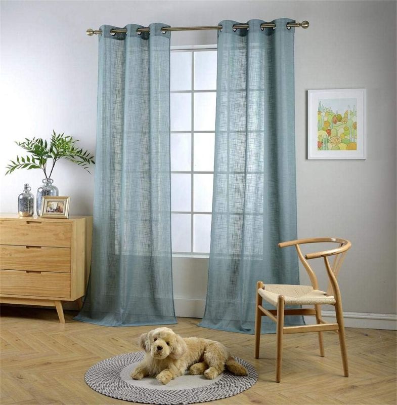 Photo 1 of MIUCO Semi Sheer Curtains Poly Linen Textured Solid Grommet Curtains 84 Inches Long for Kids Room 2 Panels (2 x 37 Wide x 84" Long) Teal
