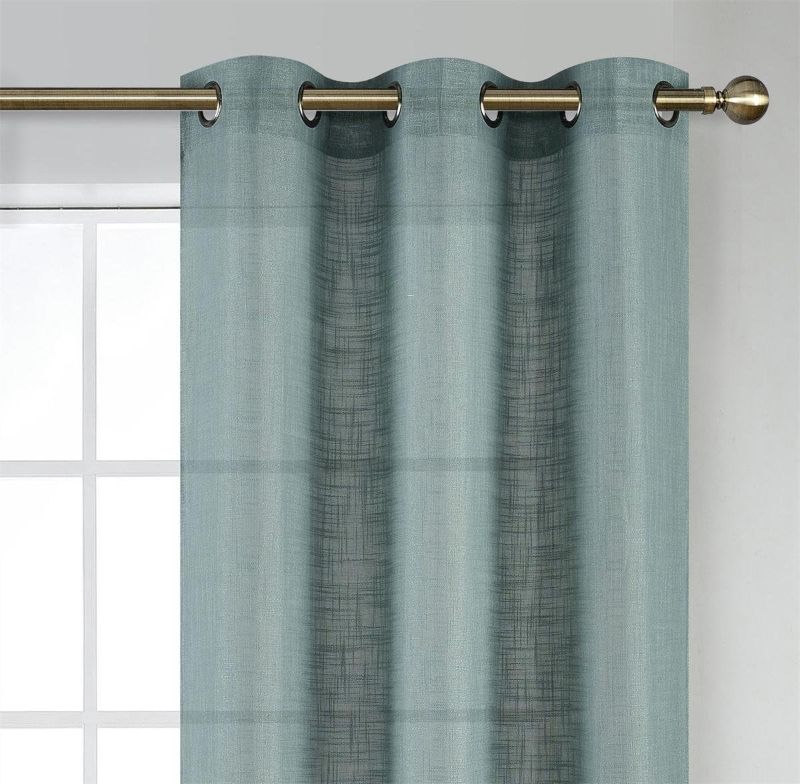 Photo 2 of MIUCO Semi Sheer Curtains Poly Linen Textured Solid Grommet Curtains 84 Inches Long for Kids Room 2 Panels (2 x 37 Wide x 84" Long) Teal
