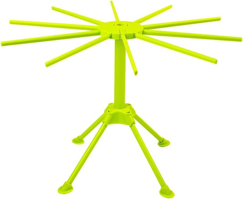 Photo 2 of Ourokhome Collapsible Spaghetti Drying Rack- Plastic Foldable Pasta Hanging Stand Dryer for Homemade Fresh Noodle with 10 Arms, Stable, Easy Storage, Quickly Set Up (Green)
