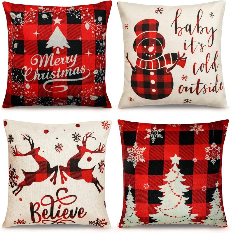 Photo 1 of TDHDIKE Christmas Pillow Covers 18×18 Inch Set of 4 Farmhouse Christmas Pillow Covers Christmas Pillow Cases for Sofa Couch Christmas Decorations Throw Pillow Covers
