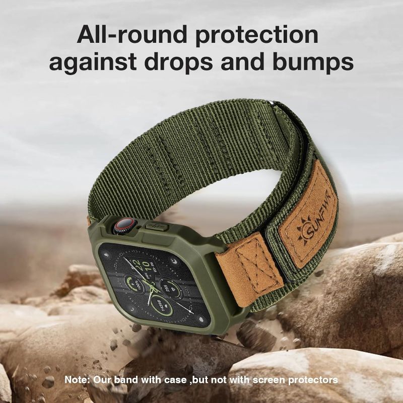 Photo 1 of SUNFWR Bands Compatible with Apple Watch 44mm 45mm with Case,Rugged Velcro Sport Apple Watch Strap with Protective Cover for iwatch Series 9/8/7/6/5/4/SE for Men(Army green)
