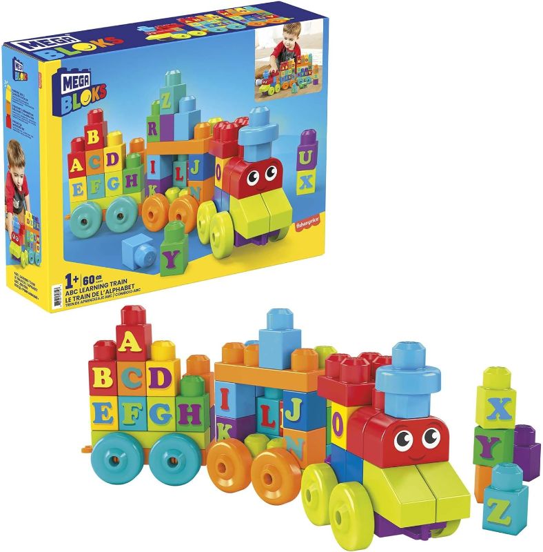 Photo 1 of MEGA BLOKS Fisher-Price ABC Blocks Building Toy, ABC Learning Train with 60 Pieces for Toddlers, Gift Ideas for Kids Age 1+ Years
