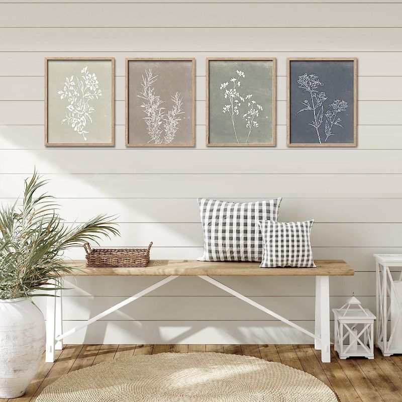 Photo 3 of Framed Boho Wall Art Set of 4 for Wooded Minimalist Botanical Print Wall Art for Rustic Vintage Farmhouse Home Kitchen Wall Decor (Brown, 12x16)
