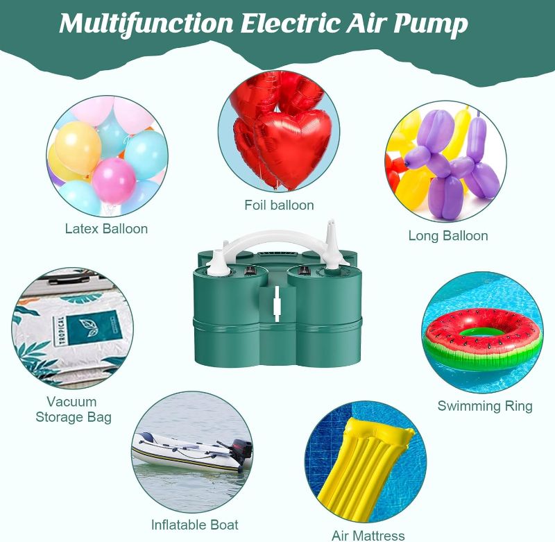 Photo 2 of IDAODAN Electric Balloon Pump, Portable Electric Balloon Blower Machine Balloon Air Pump Dual Nozzle Rose Red 110V 600W Balloon Inflator for Party Decorations
