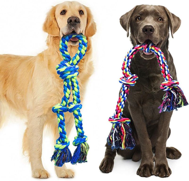Photo 1 of Feeko Dog Rope Toys for Large and Medium Aggressive Chewers, 2 Pack Heavy Duty Dog Rope Toy for Large Breed, Indestructible Dog Chew Toys, Tug of War Dog Toy, 100% Cotton Teeth Cleaning
