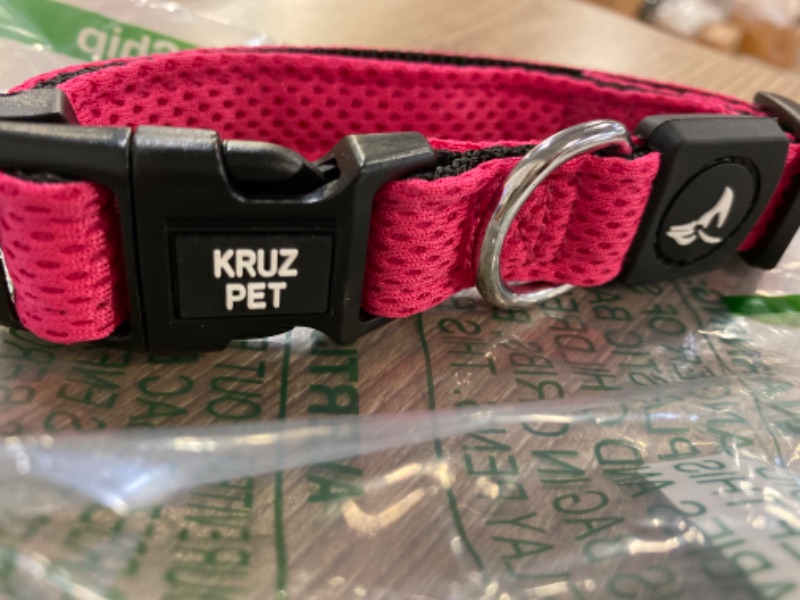 Photo 2 of Kruz Original Heavy-Duty Adjustable Dog Collar - Ultra Soft Padding, Lifetime Durability, Comfortable Collar for Large, Medium, and Small Dog Breeds (Pink/Small)
