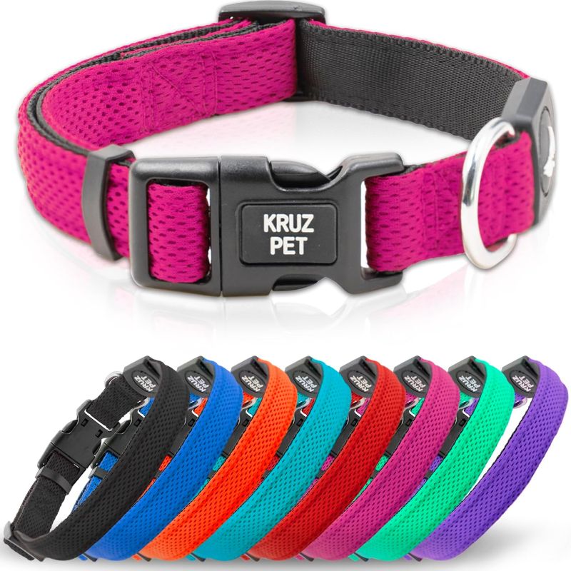 Photo 1 of Kruz Original Heavy-Duty Adjustable Dog Collar - Ultra Soft Padding, Lifetime Durability, Comfortable Collar for Large, Medium, and Small Dog Breeds (Pink/Small)
