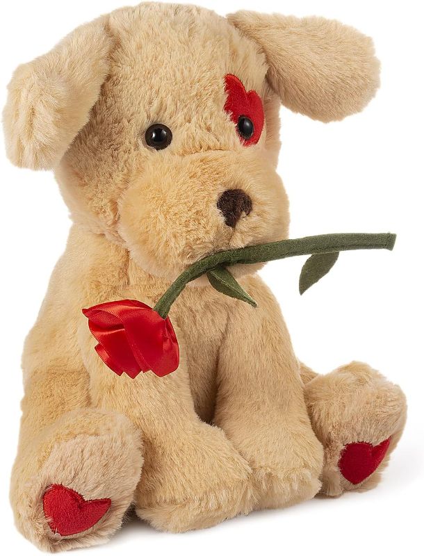 Photo 2 of GSUIVER 10" Valentine's Day Valentines Gift for Children Kids, Girlfriend, Boyfriend, Plush Stuffed Animal (Puppy with red Rose)
