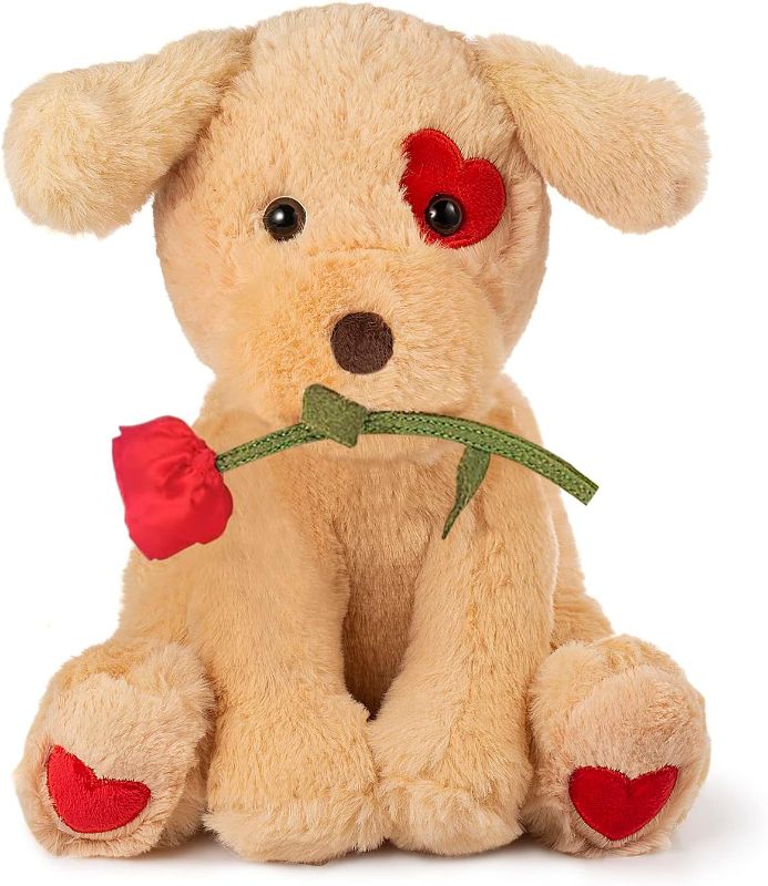 Photo 1 of GSUIVER 10" Valentine's Day Valentines Gift for Children Kids, Girlfriend, Boyfriend, Plush Stuffed Animal (Puppy with red Rose)
