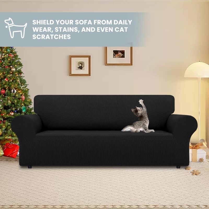 Photo 2 of LURKA Stretch Sofa Slipcovers Couch Covers for 3 Cushion Couch Sofa Pet Friendly Non Slip Sofa Cover Washable Furniture Protector with Elastic Bottom (Large, Black)
