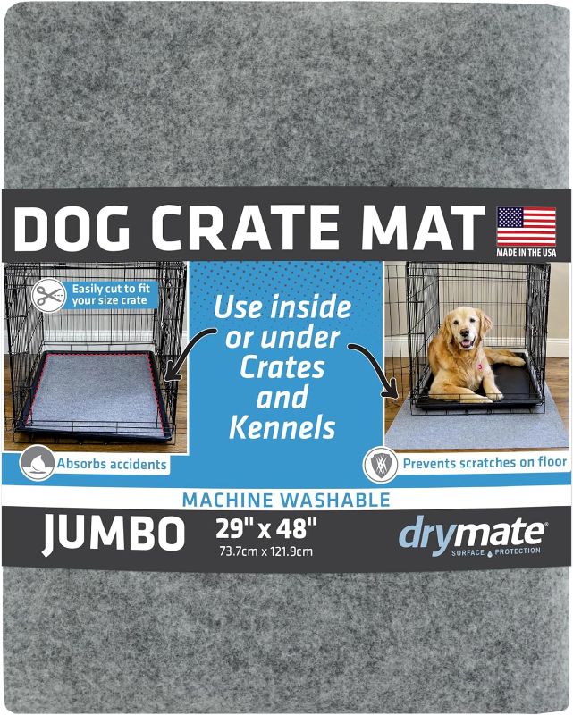 Photo 1 of Drymate Dog Crate Mat Liner, Absorbs Urine, Waterproof, Non-Slip, Washable Puppy Pee Pad for Kennel Training - Use Under Pet Cage to Protect Floors, Thin Cut to Fit Design (USA Made) (LGrey)(29"x48")
