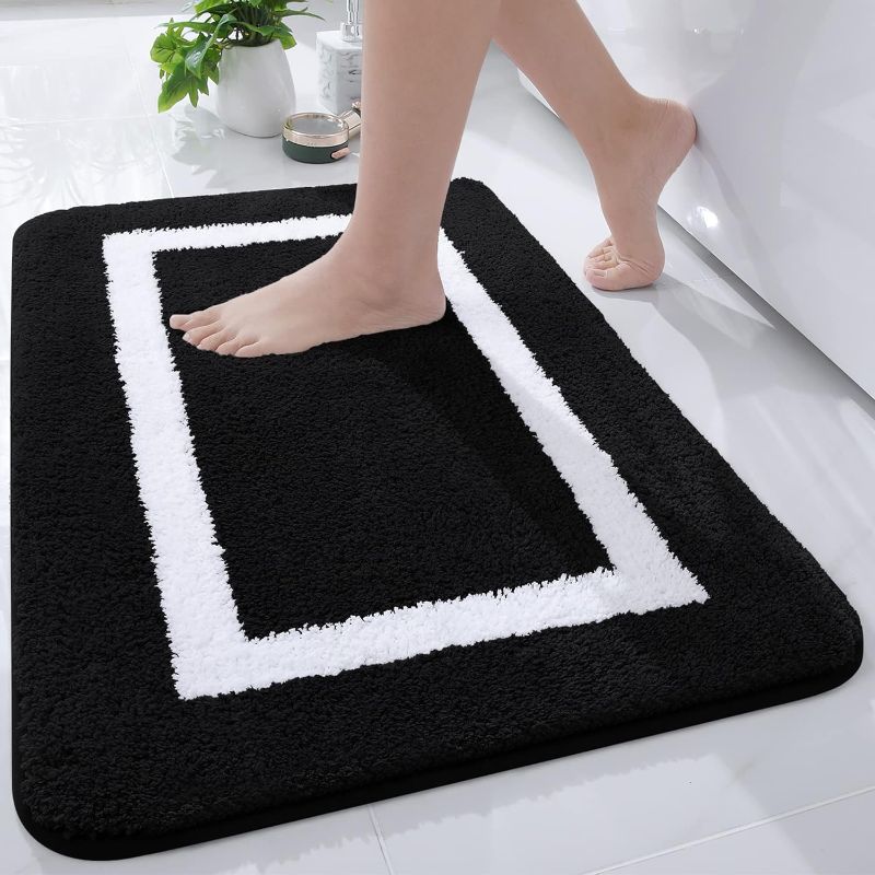 Photo 1 of Kitinjoy Luxury Bathroom Rug Mat, Ultra Soft Water Absorbent Microfiber Bath Rug, Non Slip Plush Shaggy Bath Carpet, Machine Wash Dry, Bath Mats for Bathroom Floor, Tub and Shower, 16 x 24, Black
