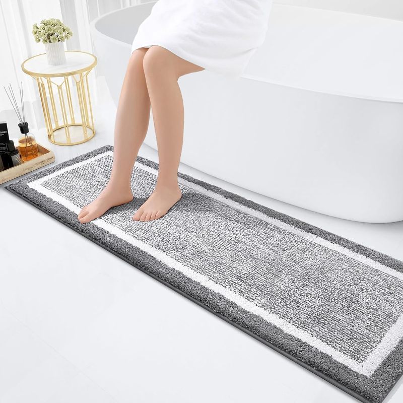Photo 1 of OLANLY Bathroom Rugs 59x20, Extra Soft and Absorbent Microfiber Bath Mat, Non-Slip, Machine Washable, Quick Dry Shaggy Bath Carpet, Suitable for Bathroom Floor, Tub, Shower (Grey and White)
