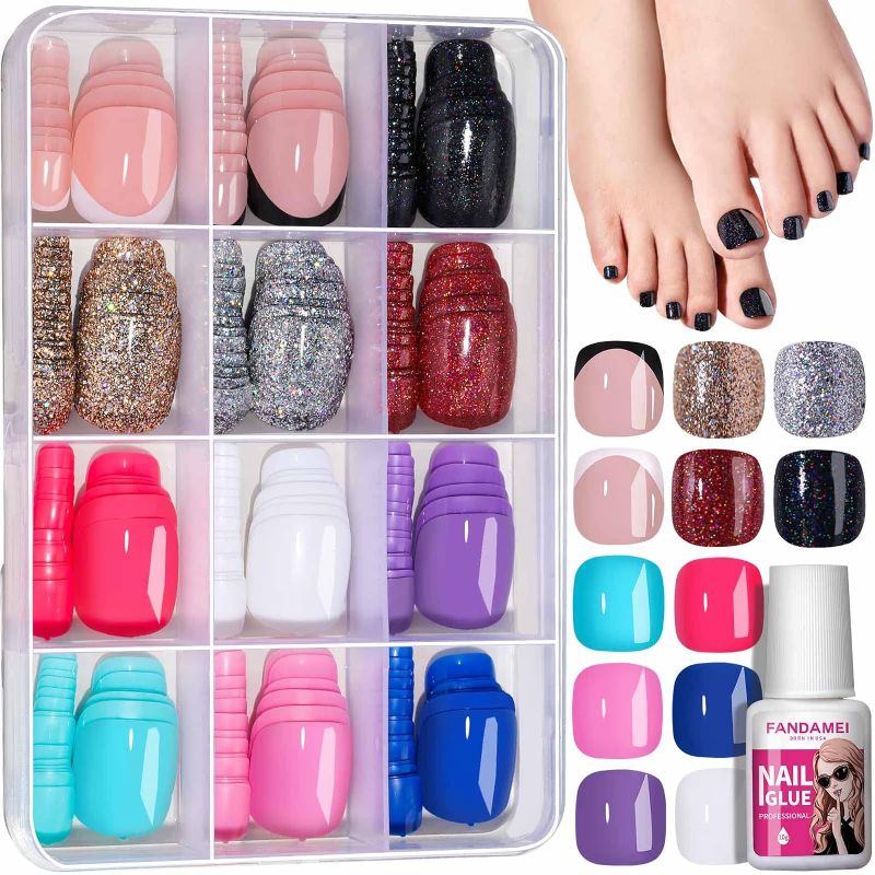 Photo 1 of FANDAMEI Press on Toe Nails, 12 Colors 288PCS Press on Toenails Short Square, 4 Glitter Press on Toenails Full Cover, 6 Glossy False Toenails for Feet, 2 Press on Toenails French Tip for Summer Nail
