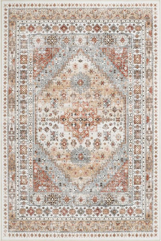 Photo 2 of zesthome 8x10 Area Rugs for Living Room,Non-Slip Backing Washable Rugs,Vintage Large Area Rug?Stain Resistant Home Decor Rug (Orange,8'x10')
