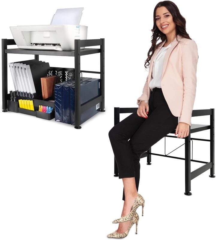 Photo 2 of The7boX Printer Stand,Desktop Printer Stand- Multi-Purpose Desktop Shelf Storage Organizer for Printers,Fax Machine, Scanner, Office Supplies with Adjustable Anti-Skid Feet
