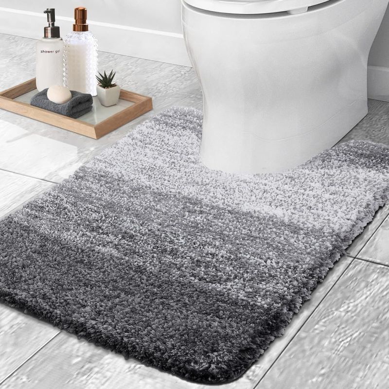 Photo 1 of OLANLY Luxury Toilet Rugs U-Shaped 24x20, Extra Soft and Absorbent Microfiber Bathroom Rugs, Non-Slip Plush Shaggy Toilet Bath Mat, Machine Wash Dry, Contour Bath Rugs for Toilet Base, Grey
