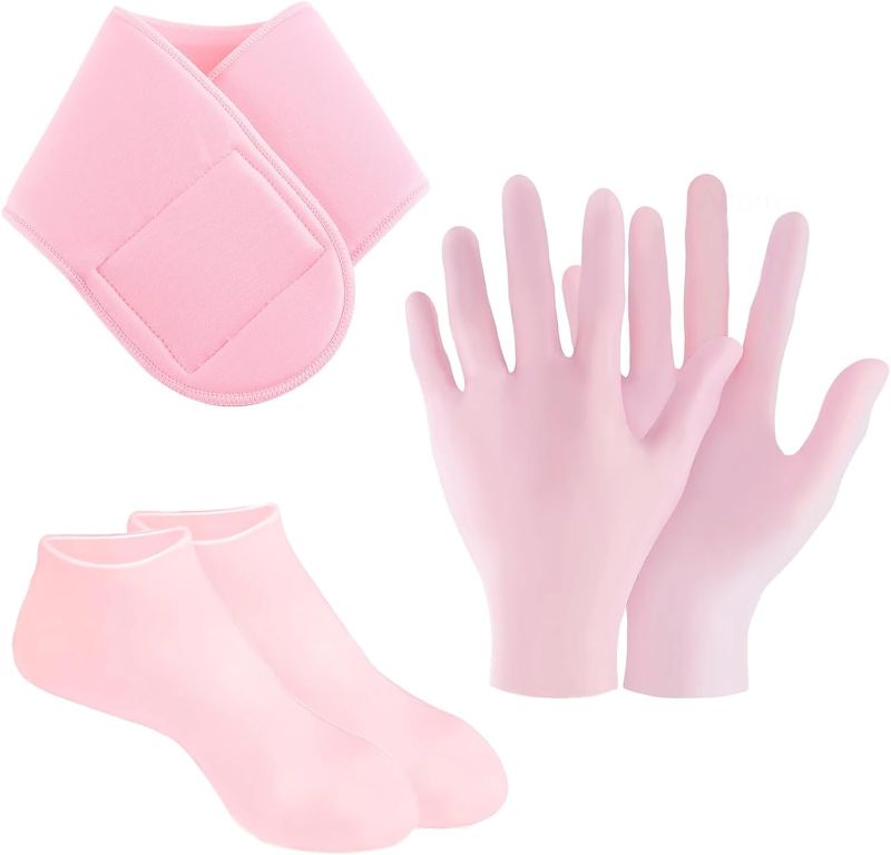Photo 1 of Zxfuture 3 Piece Moisturizing Glove Socks Neck Strap Set, Silicone Neck mask for reducing necklines? Silicone Gel Spa Socks for Dry Cracked Skin, Silicone Gel Heel Socks Slip, for Foot Hand Softening…
