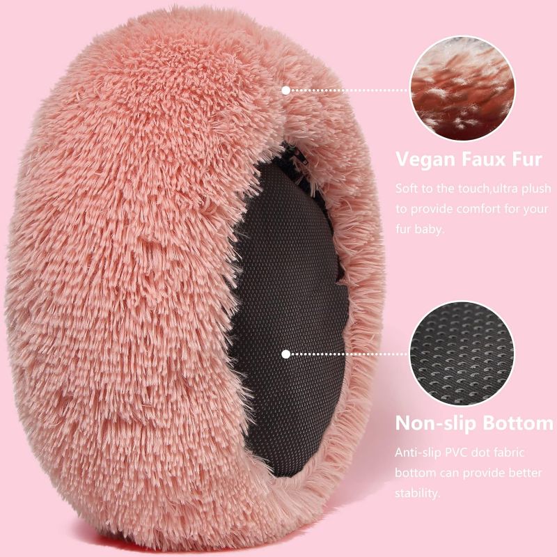 Photo 3 of Pink Dog Beds for Small Dogs Attached,Small Pet Bed Washable Calming Faux Fur Burrow Doggie Beds for Chihuahua Cat Kitten
