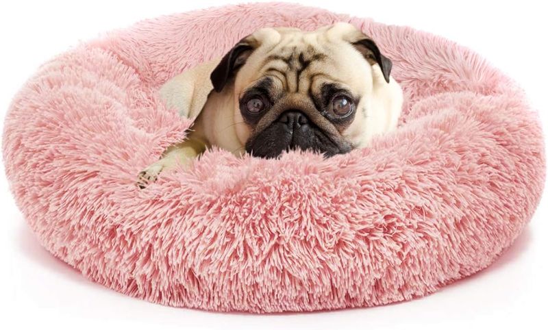 Photo 1 of Pink Dog Beds for Small Dogs Attached,Small Pet Bed Washable Calming Faux Fur Burrow Doggie Beds for Chihuahua Cat Kitten
