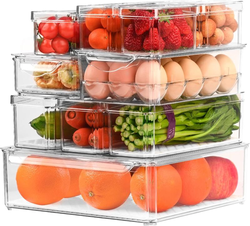 Photo 1 of 12-pack Stackable Fridge Organizer with 5 liners, Refrigerator Organizer Bins with Lids, Plastic Fridge Organizers and Storage Clear Pantry Organization and Storage Containers for Fruits, Vegetable
