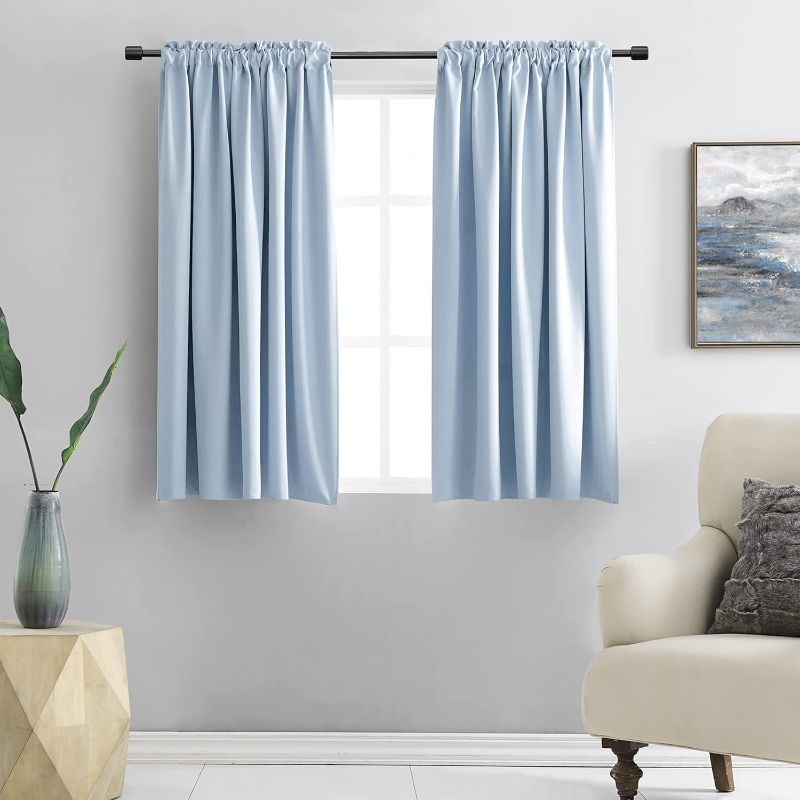 Photo 1 of DONREN 48 Inch Curtains Light Blue Blackout Curtains - All Season Thermal Insulated Rod Pocket Curtain Panels for Kids Room (2 Panels,52 W by 48 inches Long)
