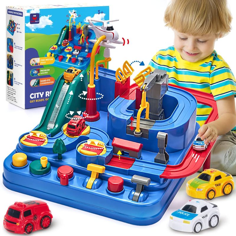 Photo 1 of Toys for 3 Year Old Boys - Car Toys Toddler Toys for Boys Girls Toys for 4 Year Old Boys Race Track Rescue Ambulance Magnet Airplanes Car Game 3 Year Old Boy Birthday Gifts Motor Toys for Ages 3-5
