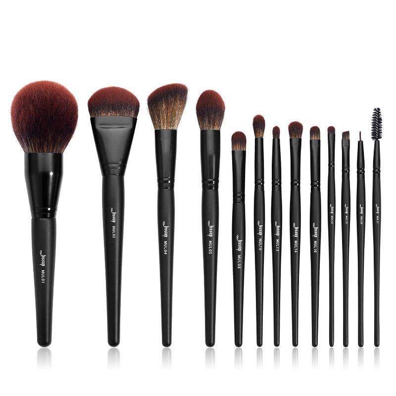 Photo 1 of Jessup Full Makeup Brushes Set 14pcs, Professional Vegan Foundation Powder Contour Blush Highlight Eyeshadow Blending Concealer Spoolie EyeLiner Brush, Phantom Black T300
