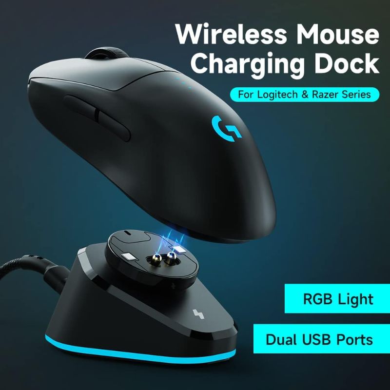 Photo 2 of Razer Mouse Charging Dock Compatible with Razer Mouse/Logitech G PRO X Superlight 2,G502/G502X Lightspeed,G903 Lightspeed Wireless Gaming Mice Logitech Mouse Charging Station with RGB Lights

