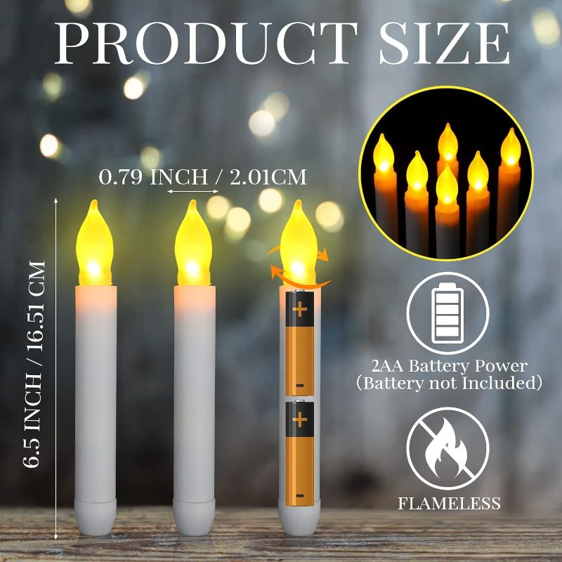 Photo 2 of Macarrie 60 Pcs Flameless LED Taper Candle Battery Operated Candle Flickering LED Candle with Warm Light for Church Christmas, Battery Not Included(White Candle Yellow Light)
