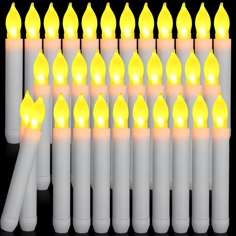 Photo 1 of Macarrie 60 Pcs Flameless LED Taper Candle Battery Operated Candle Flickering LED Candle with Warm Light for Church Christmas, Battery Not Included(White Candle Yellow Light)
