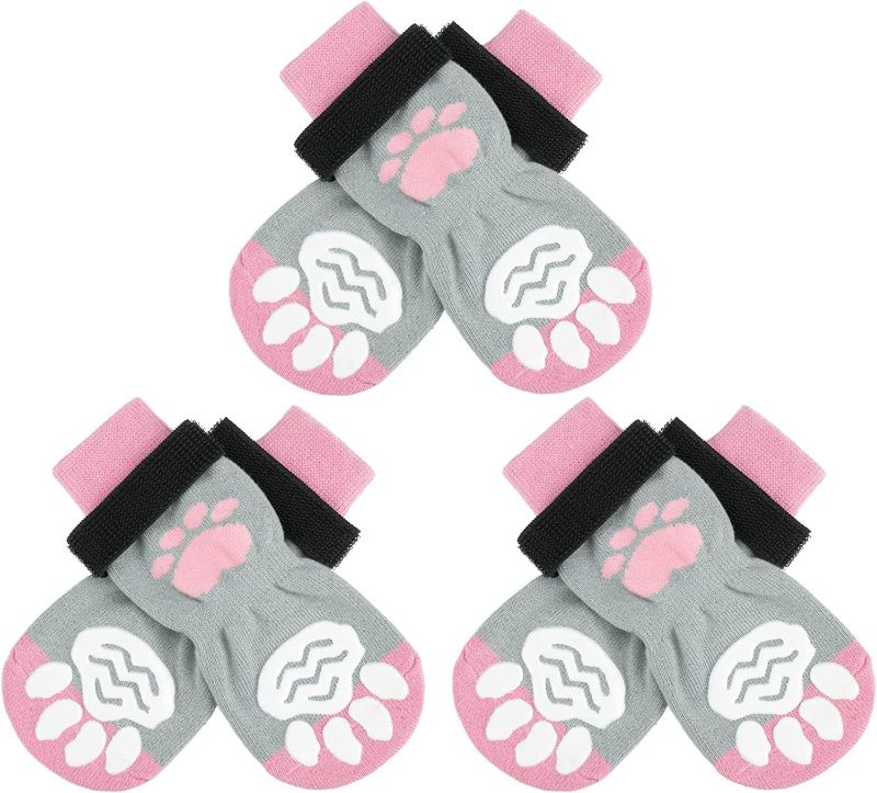 Photo 1 of SCIROKKO Non Slip Dog Socks with Grippers to Prevent Licking Paws for Hardwood Floors - Anti Slip Shoes 3 Pairs Booties Winter Boots Paw Protectors for Small to Large Senior Dogs Prevent Scratching

