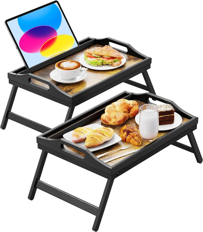 Photo 1 of Breakfast in Bed Tray for Eating, 16.92 x 12.6 Inch Bed Table Tray with Folding Legs & Handles, Bamboo Food Lap Trays Fits for Adult Kids Eating/TV/Surgery Recovery by Easoger
