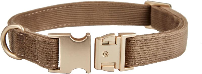 Photo 3 of YUDOTE Soft Cotton Dog Collar with Metal Buckle Adjustable Heavy Duty Comfy Corduroy Collars for Small Medium Large Dogs,Brown,Large
