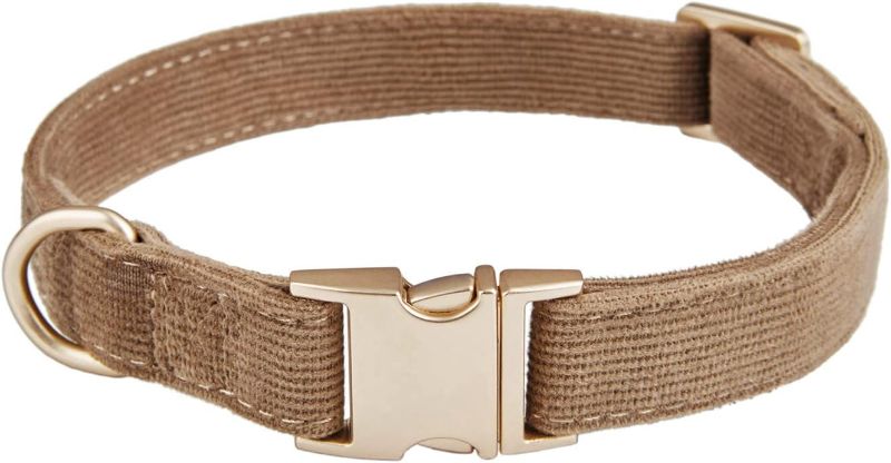 Photo 1 of YUDOTE Soft Cotton Dog Collar with Metal Buckle Adjustable Heavy Duty Comfy Corduroy Collars for Small Medium Large Dogs,Brown,Large
