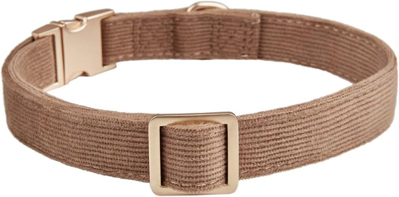 Photo 2 of YUDOTE Soft Cotton Dog Collar with Metal Buckle Adjustable Heavy Duty Comfy Corduroy Collars for Small Medium Large Dogs,Brown,Large
