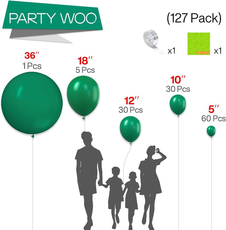 Photo 2 of PartyWoo Hunter Green Balloons, 127 pcs Dark Green Balloons Different Sizes Pack of 36 Inch 18 Inch 12 Inch 10 Inch 5 Inch Deep Green Balloons for Balloon Garland Arch as Party Decorations, Green-Y56

