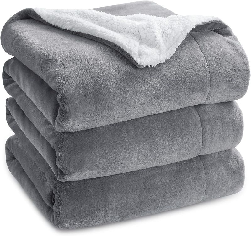 Photo 1 of Bedsure Sherpa Fleece King Size Blanket for Bed - Thick and Warm for Winter, Soft and Fuzzy Large Blanket King Size, Grey, 108x90 Inches
