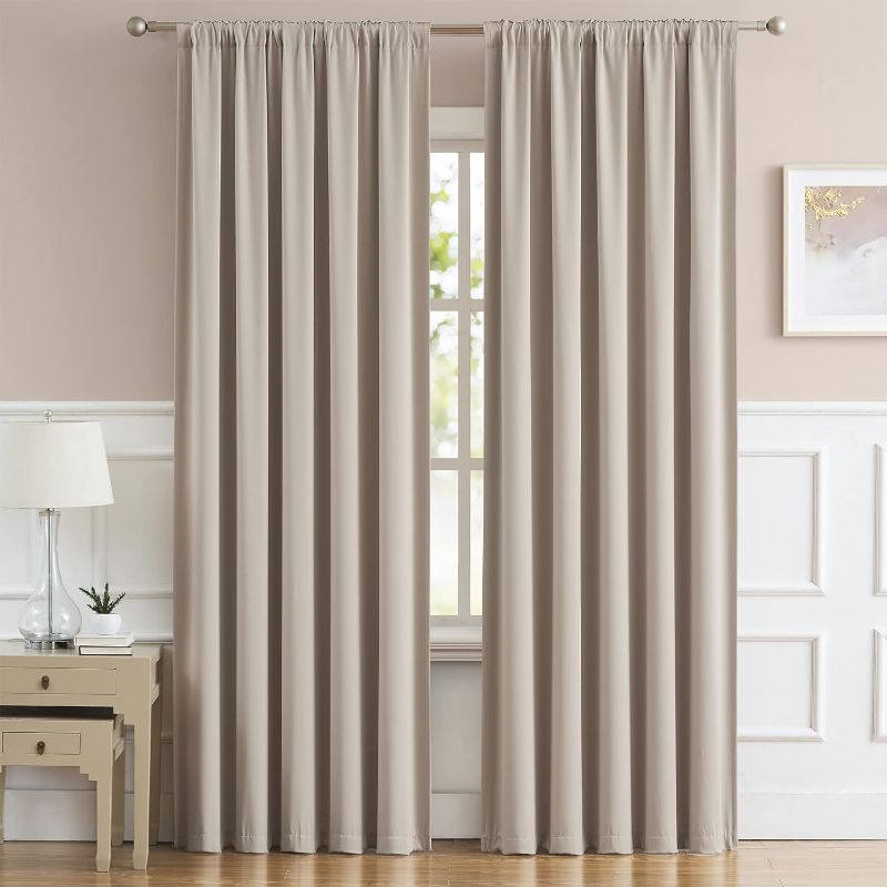 Photo 2 of DUALIFE Room Darkening Panels/Curtains/Drapes for Bedroom Thermal Insulated Privacy Draperies,52 inches by 84 inch,2 Panesl,Rose Tan Taupe, W52 x L84
