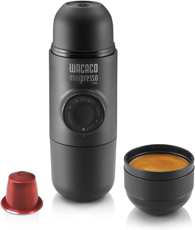 Photo 1 of WACACO Minipresso NS, Portable Espresso Machine, Compatible Nespresso Original Capsules and Compatibles, Travel Coffee Maker, Manually Operated from Piston Action
