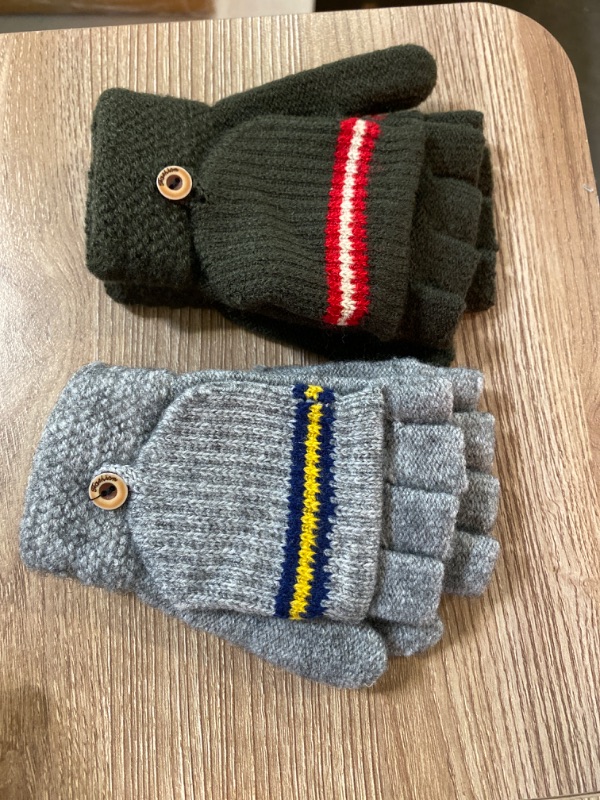 Photo 1 of F Flammi Kids Winter Knitted Mitten Gloves Convertible Fingerless Gloves with Cover for Teen Boys Girls Aged 5-10, 2 Pairs

