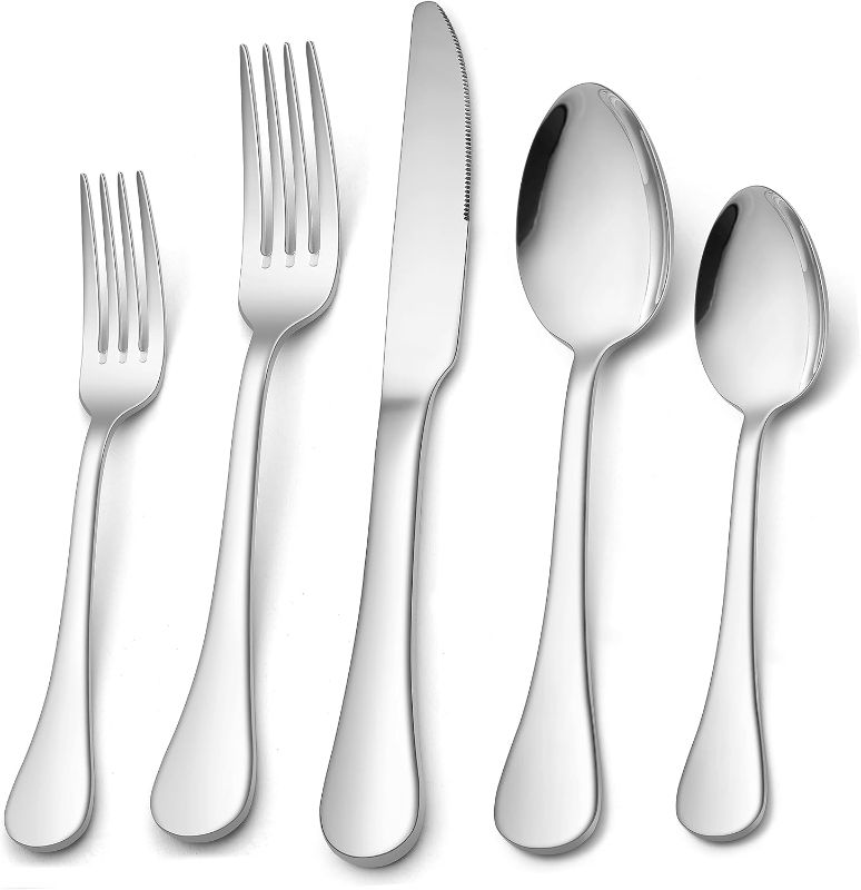 Photo 1 of Silverware Set, 45-Piece 18/10 Stainless Steel Flatware Set Service for 8, Luxury Cutlery Set with Ultra Sharp Serrated Knife, Modern Eating Utensil Include Knife Fork Spoon, Dishwasher Safe
