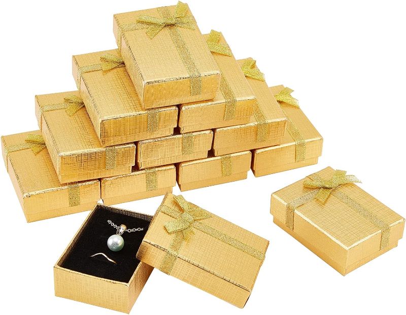 Photo 1 of PH PandaHall Gifts Box Set, 12pcs 2.7 x 1.9 x 0.9 Inch Christmas Gift Box Golden Jewelry Gift Box Cardboard Display Boxes with Bowknot for Earring Necklaces Bracelet Jewelry Packaging Box
