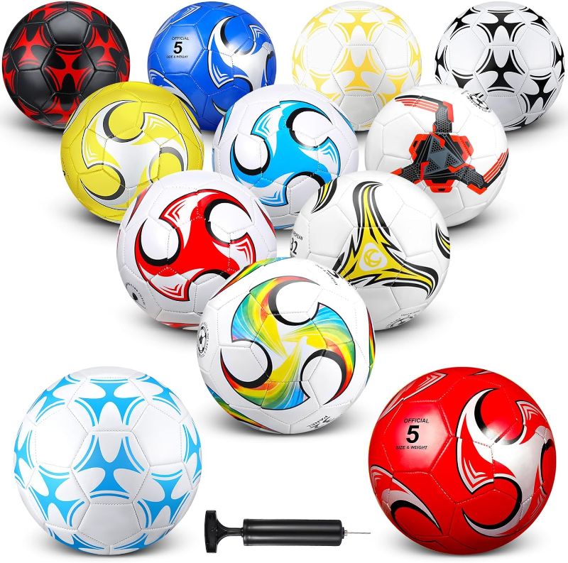 Photo 1 of HyDren 12 Packs Soccer Ball with Pump Official Size Soccer Ball for Indoor Outside Game Training Practice Back to School Sport Gift for Kids Teens Adults(Fresh Color, Size 5)
