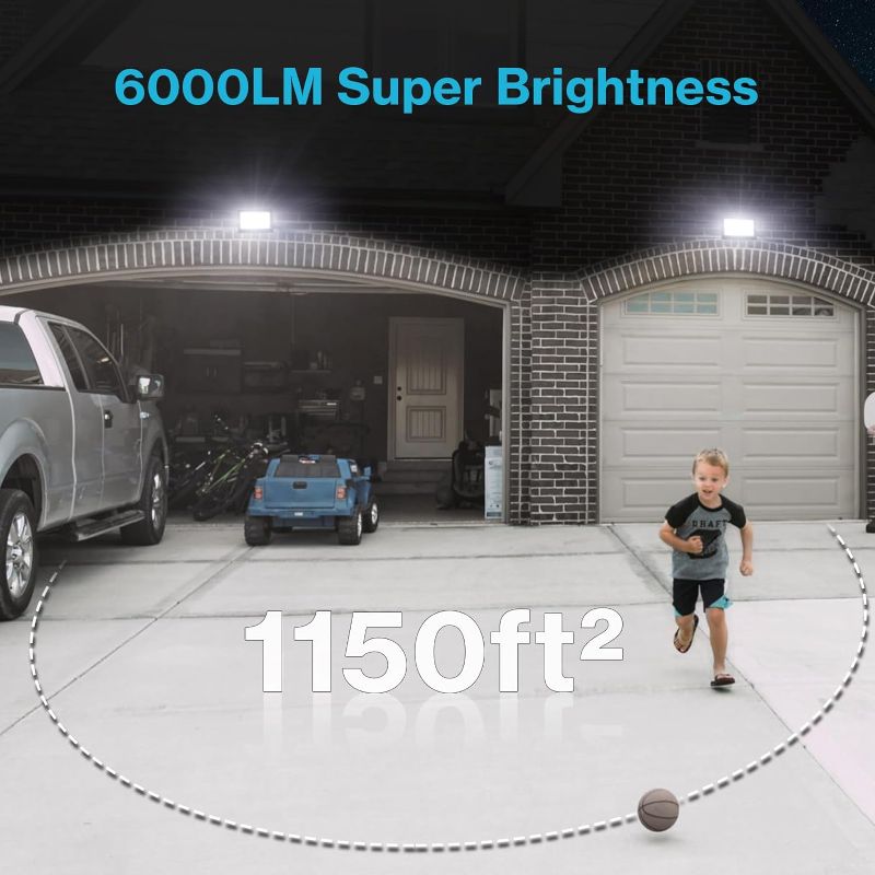 Photo 2 of Olafus 2 Pack 60W LED Flood Light Outdoor, 6000LM Super Bright LED Work Lights Plug in, 6500K IP66 Waterproof Exterior Floodlight for Yard Lawn Garden
