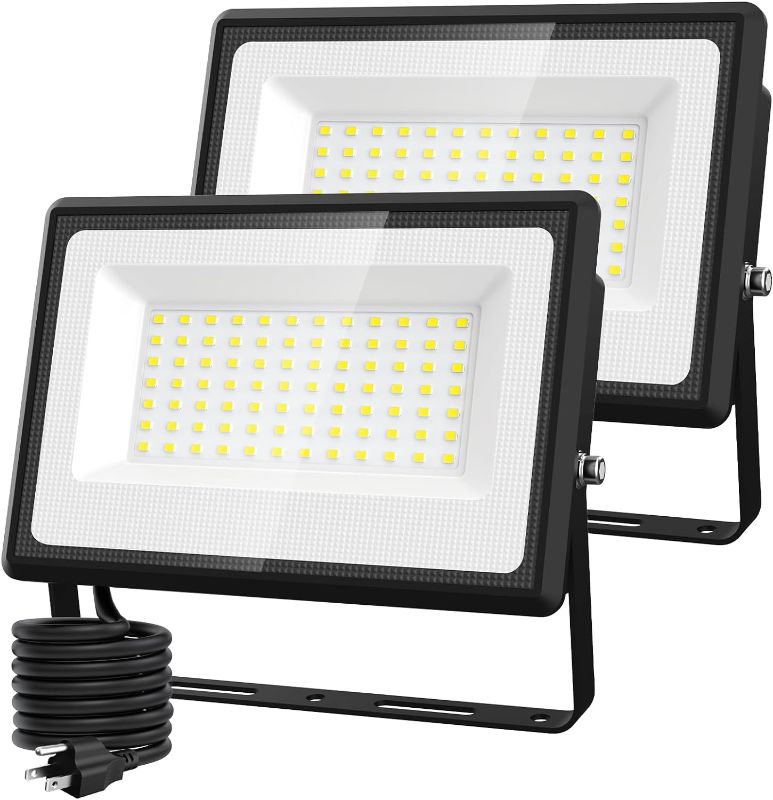 Photo 1 of Olafus 2 Pack 60W LED Flood Light Outdoor, 6000LM Super Bright LED Work Lights Plug in, 6500K IP66 Waterproof Exterior Floodlight for Yard Lawn Garden
