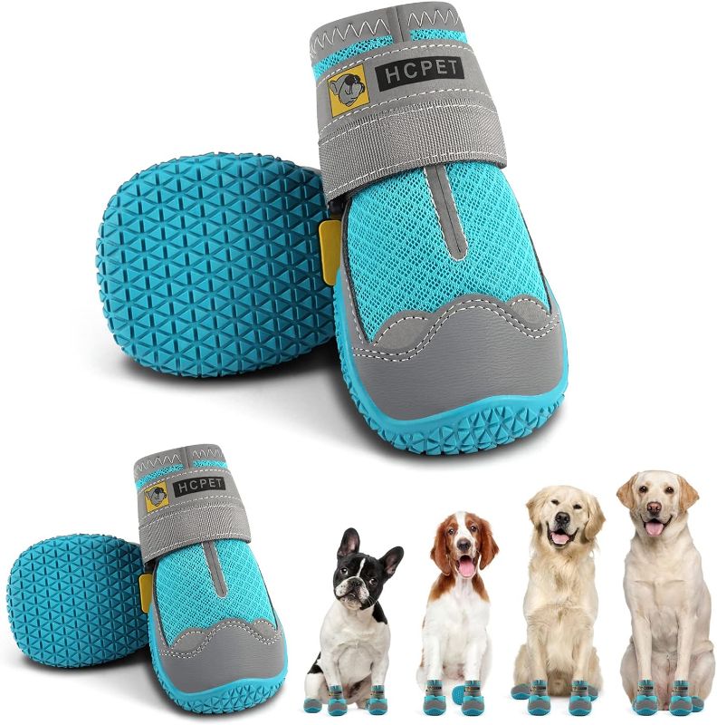 Photo 1 of Hcpet Dog Boots Breathable Dog Shoes for Small Dogs, Anti-Slip Dog Booties Paw Protector for for Hot Pavement Winter Snow Hiking with Reflective Straps 4PCS
