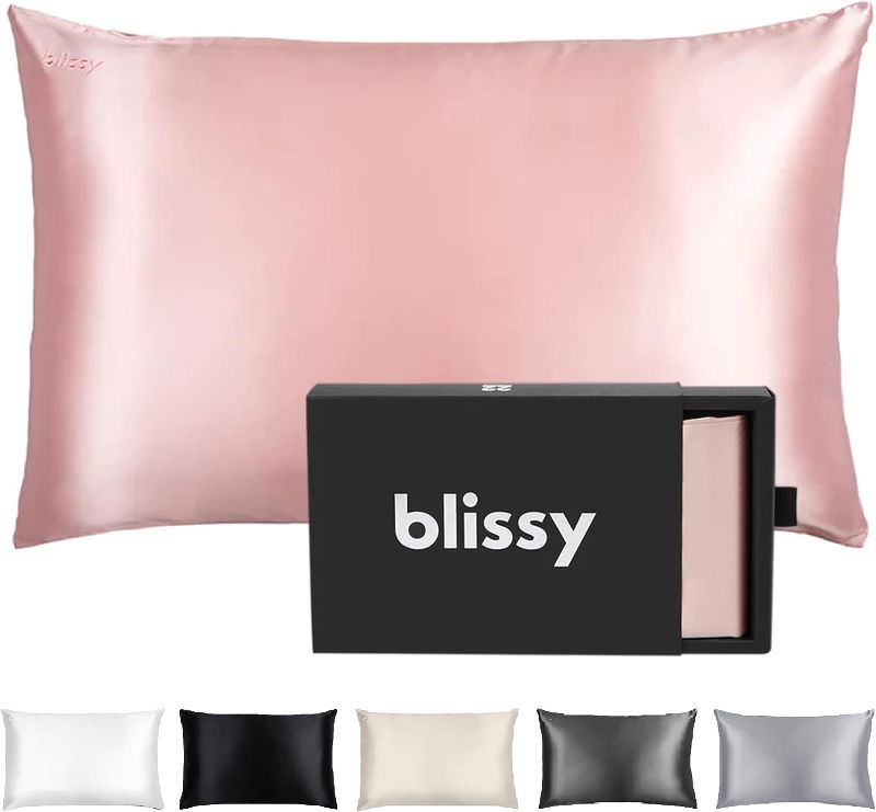 Photo 1 of Blissy Silk Pillowcase - 100% Pure Mulberry Silk - 22 Momme 6A High-Grade Fibers - Silk Pillow Cover for Hair & Skin - Regular, Queen & King with Hidden Zipper (Standard, Pink)

